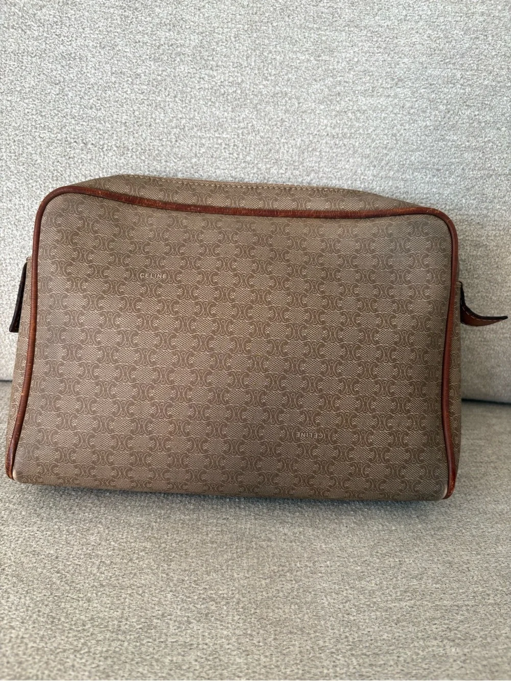 Celine Brown Monogram Canvas Toiletry Pouch with Leather Trim - Picture 4 of 6
